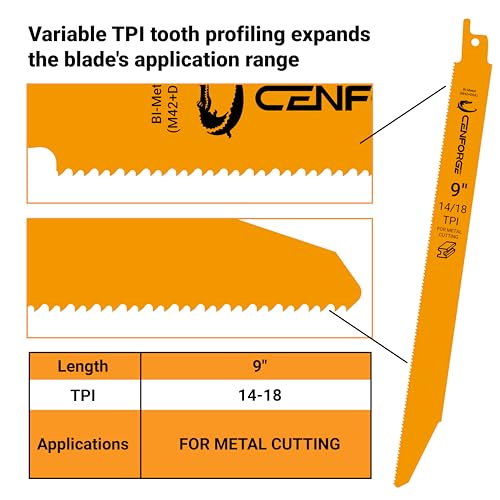 25-PC Reciprocating Saw Blades, 9 inch, 14-18 TPI, BI-Metal (M42+D6A) Material, Replace Milwaukee, Dewalt and Diablo sawzall Blade, for Sawzall Blades Metal - style: 9 inch-14/18 TPI-25PC