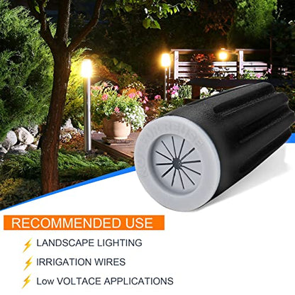 50 Pieces Waterproof Wire Electrical Connectors Black Waterproof Wire Nuts Outdoor Seal Electrical Twist Nuts Caps Cable Terminal Connector for Landscape Light, Irrigation Valves (0.93x0.47Inch)