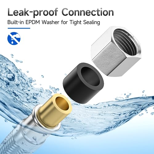 12 FT Refrigerator Water Line, 1/4" Compression Stainless Steel Braided Ice Maker Water Hose, Fridge Water Line for Refrigerator - size: 12 Feet