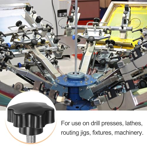 HARFINGTON 4pcs Star Knobs M10 x 55mm 304 Stainless Steel Threaded Stud 46mm Plastic 6-Star Head Hand Tightening Thumb Screw Clamping Jig Knob Handle, Black - size: M10 x 55mm x 46mm