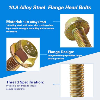 M8 x 20mm Flanged Hex Head Bolts, M8x1.25 Pitch, Grade 10.9 Alloy Steel, Color Zinc Plated, Full Thread, 20 Pack - size: M8 x 20mm(20PCS)