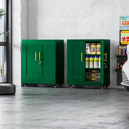 GAIOUS Metal Storage Cabinet with Lock and Wheels, Steel Tool Cabinet - color: Green, size: 13.8"D x 27.6"W x 35.4"H