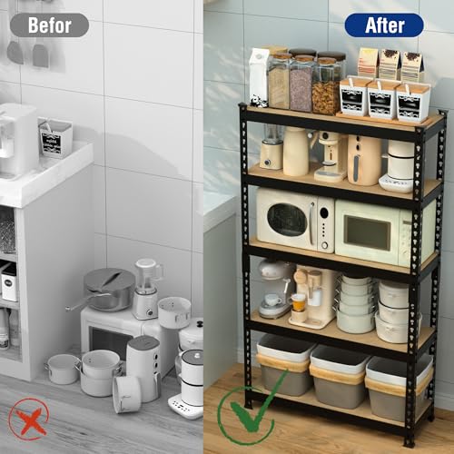 WORKPRO Shelving with MDF Board, 27-2/5"W x 11-7/10"D x 60" H, 1650LBS Load - color: Black, size: 27.4"W x 11.7"D x 60"H