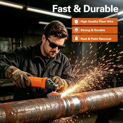 KENDO 6Pcs Wire Brush for 4-1/2" Angle Grinder,Twist Knotted Wire Wheel - color: Orange