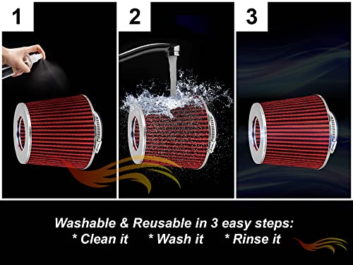 Rtunes Racing 3.5-Inch 89mm Washable Dry Clamp-On Cone Air Filter, Red - size: Standard 3.5"