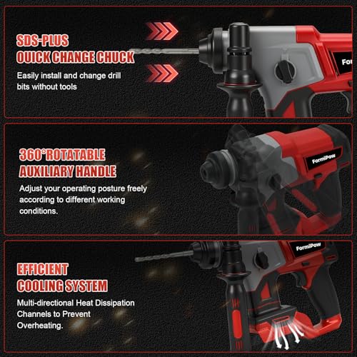 SDS Plus Rotary Hammer for Milwaukee M18 Battery (No Battery) - color: Red