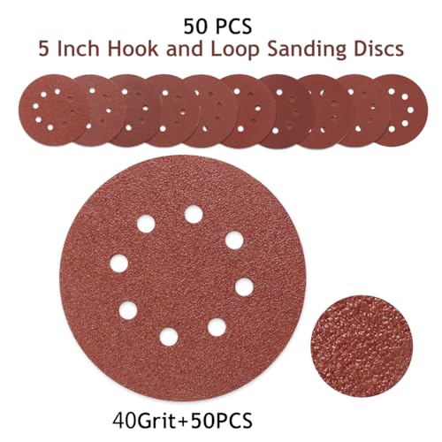 50 PCS 5 Inch 8 Hole Hook and Loop Sanding Discs 40 Grit - style: 40 Grit,50-Pack