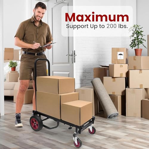 Pyle Compact Folding Adjustable Equipment Dolly - Heavy Duty Multi‑Function Convertible Cart Hand Truck/Platform Cart with Wheels - Expandable Up to 25.24" to 40.24" - 200LBS MAX Load Capacity - size: 25.24'' x 14.25''