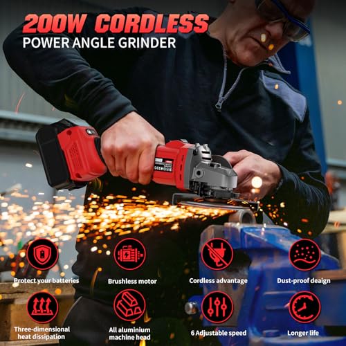 Angle Grinder 4-1/2 Inch Cordless Compatible with Milwaukee 18V/M18 Battery - color: Red