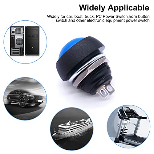 Twidec/6Pcs 12mm Momentary Push Button Switch 1/2" Mounting Hole On Off Mini Round Waterproof Blue with Pre-soldered Wires PBS-33B-BU-X - color: Blue-12mm, size: Momentary