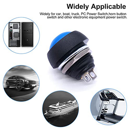 Twidec/6Pcs 12mm Momentary Push Button Switch 1/2" Mounting Hole On Off Mini Round Waterproof Blue with Pre-soldered Wires PBS-33B-BU-X - color: Blue-12mm, size: Momentary