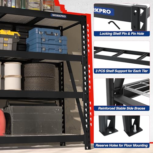 WORKPRO Heavy Duty Metal Garage Shelving, 68"W x 24"D x 65"H, 7200 LBS Load - color: Black, size: 68"W x 24"D x 65"H