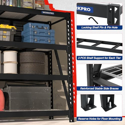 WORKPRO Heavy Duty Metal Garage Shelving, 68"W x 24"D x 65"H, 7200 LBS Load - color: Black, size: 68"W x 24"D x 65"H