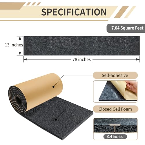 TroyStudio Sound Proof XPE Foam Highly Tear-Resistant, Self-Adhesive 13" x 78" Acoustic Heat Shield Closed Cell Foam Sheet - Waterproof Noise Vibration Thermal Insulation Roll for Home, HVAC and Car - color: Black, XPE Foam, size: 13" x 78" x 0.4"