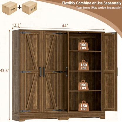 Unikito Kitchen Pantry Cabinet with Adjustable Shelves, Weathered Brown - color: Weathered Brown, size: 43.3"H - 2 Pack
