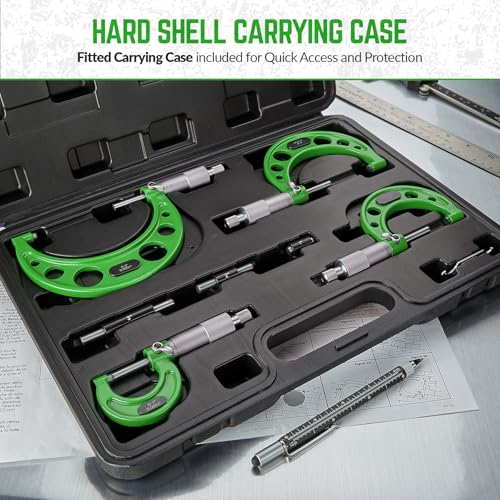 Premium Outside Micrometer Set 0-4" / 0.0001", Green - color: Green