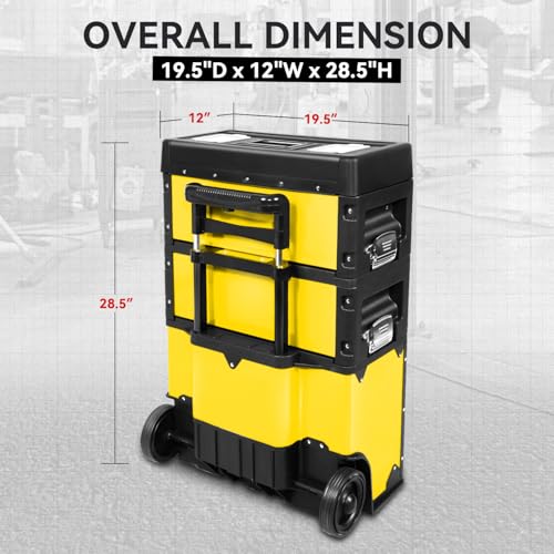 Auto Dynasty 3-Tier Rolling Trolley Tool Box Stackable w/Wheels, Yellow - color: Yellow