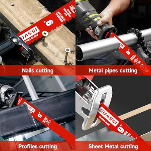 12 Pack 9 inch Reciprocating Saw Blade Set, Various TPI Bi-Metal Sawzall Blades for Wood, Metal and PVC Cutting, Durable Sawzall Blades for Multi-Material Demolition and Cutting, for Diablo
