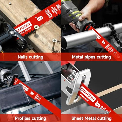 12 Pack 9 inch Reciprocating Saw Blade Set, Various TPI Bi-Metal Sawzall Blades for Wood, Metal and PVC Cutting, Durable Sawzall Blades for Multi-Material Demolition and Cutting, for Diablo