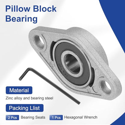 MECCANIXITY Pillow Block Bearing 5/16" (8mm) Bore Zinc Alloy Steel Mounted Flange Pillow Block Self-Alignment Insert Bearings Housing Pack of 2, KFL08 - size: 8mm