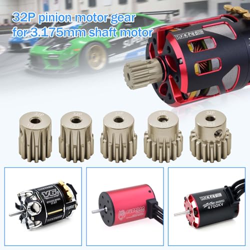 32P Pinion Gear Sets 12T 13T 14T 15T 16T for Shaft 3.175mm RC Motor Compatible with HPI Kyosho Losi Axial Tamiya 1/10 RC Car Monster Truck Upgrade Parts (7075 Aluminum) - size: 12T 13T 14T 15T 16T
