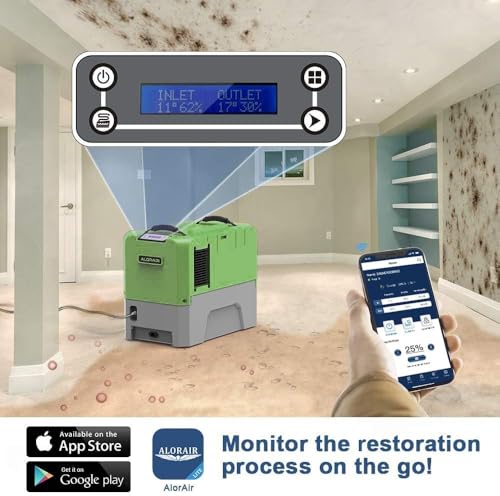 ALORAIR Smart WiFi LGR Commercial Dehumidifier 180 PPD (Saturation) with Hose, Industrial Dehumidifier with Pump, 6 Years Limited Warranty, cETL Listed, 85 PPD at AHAM, Flood Repair, Green - color: Grey and Green