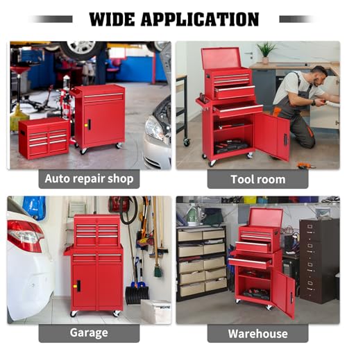 Winado 4-Drawer Rolling Tool Chest, 2-in-1 Large Storage Toolbox, Red - color: Red