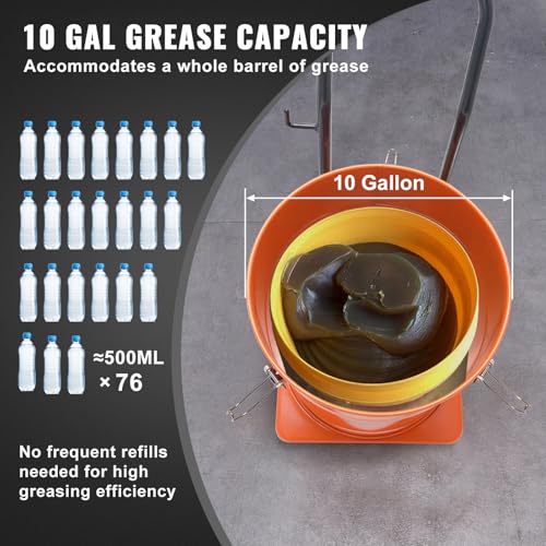 VEVOR Grease Pump, 10.5 Gallon Air Grease Pump with 13 ft High Pressure Hose and Grease Gun, 40L Pneumatic Grease Pump with Wheels, Portable Lubrication Grease Pump - style: 10.5 Gallon