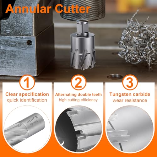 HARFINGTON Annular Cutter 13/16" Dia 4" Depth 3/4" Shank TCT Cutting Drill Bits with Pin for Magnetic Drill Press - size: 13/16" x 4"