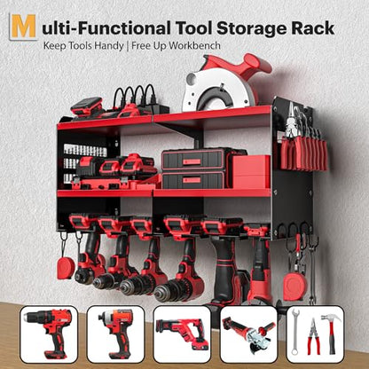 Spampur Power Tool Organizer Wall Mount with Charging Station - color: Red, size: 8 Slots