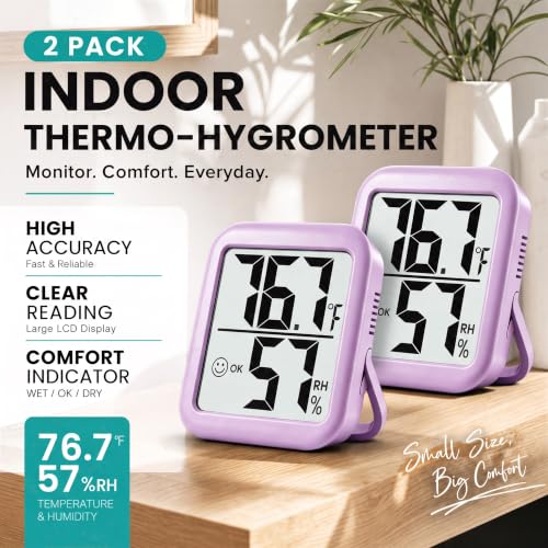 Antonki 2 Pack Room Thermometer Indoor Hygrometer - color: 2 Pcs* Lavender Purple