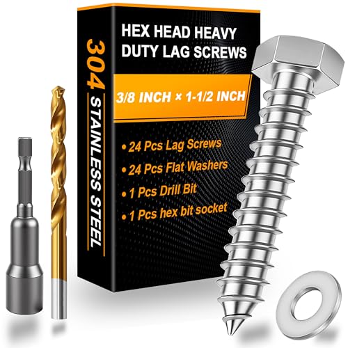 Hex Head Lag Bolts for Wood, Lag Screws 3/8" x 1-1/2",24 PCS - size: 3/8" x 1-1/2"