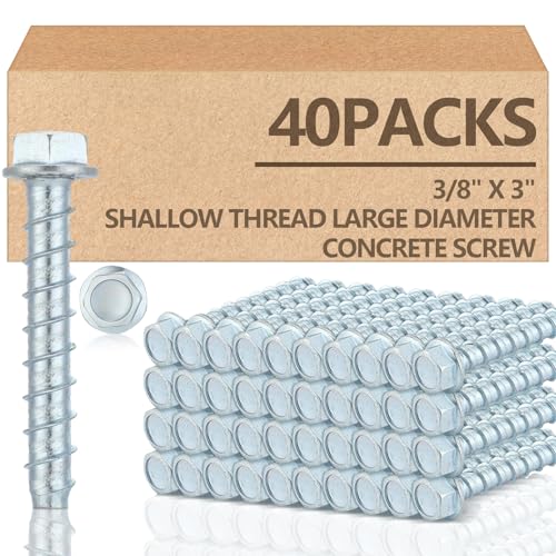 Tandefio 40 Pack 3/8" x 3" Concrete Screw Anchor Galvanized Large Diameter Heavy Duty Plated Concrete Anchors for Masonry Brick Anchoring Block Decking Framing Hex Drive - size: 3/8" X 3"