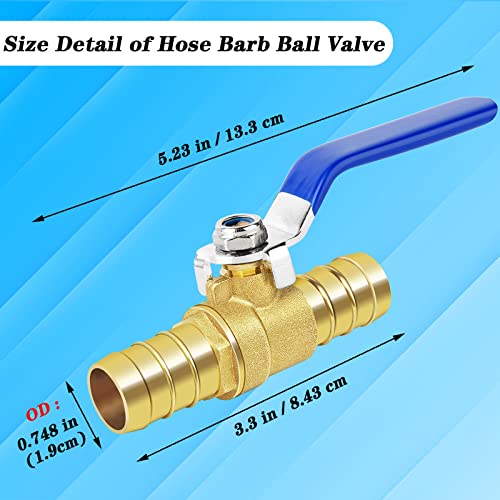 Brass Hose Barb Ball Valve Kit-2pcs 3/4'' Heater Hose Shut Off Valve with Stainless Steel Clamps-High Temperature Resistance Shut off PEX Ball Valve for Water, Oil, Gas, Fuel line Fittings - size: 3/4 inch (19mm), style: 2 pcs