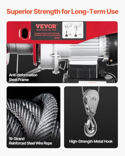 VEVOR Electric Hoist with Wireless Remote Control, 110v 440lbs Electric Hoist with Remote Control, 40ft/20ft Lifting Height Motor, for Garage Warehouse Factory - size: 440lbs
