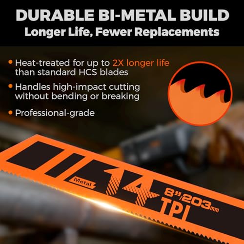 HORUSDY 10-Piece Reciprocating Saw Blades Set with Storage Case, 6" 8" & 9" Wood & Metal Cutting Blades, Bi-Metal and High Carbon Steel Saw Blades for Fast, Clean, and Durable Cutting - style: 10-Pc 6", 8", 9" Bi-Metal Mix