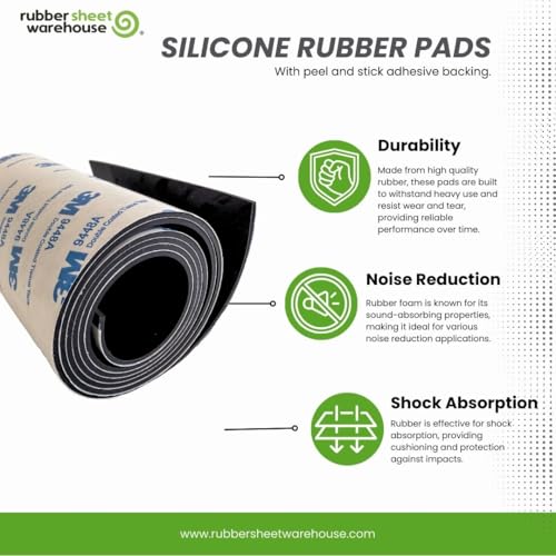 .060" Thick x 12" Wide x 12" Long PSA Adhesive Backed Rubber Sheet, Strong, DIY, Grip Pad to Seal and Repair