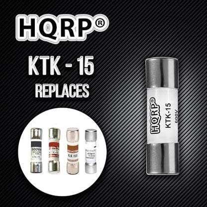 HQRP 2-Pack KTK-15 Midget Fast-Acting Digital Multimeter Fuse 15 A 600V 100kA IR Replacement for Bussmann KTK15, Limitron KTK-15A, Littelfuse KLK15 Compatible with Fluke P/N 892583, 3478712, Tektronix