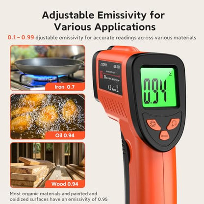 12:1 Infrared Thermometer Temperature Gun, Non-Contact Digital Laser IR Temp Gun (-58°F to 1022°F / -50°C to 550°C), for Cooking, Pizza Ovens, BBQ, Grilling, and Reptiles