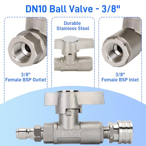 Ball Valve Pressure Washer, 3/8" DN10 Ball Valve, High Pressure Ball Valve for Power Washer Hose, 5000 PSI