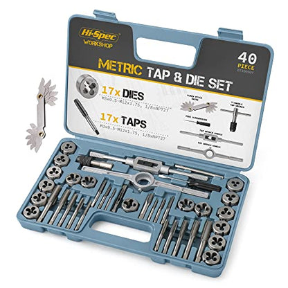 Hi-Spec Metric Tap and Die Set M3-M12 with Wrench and Gauge for Workshop - size: Metric