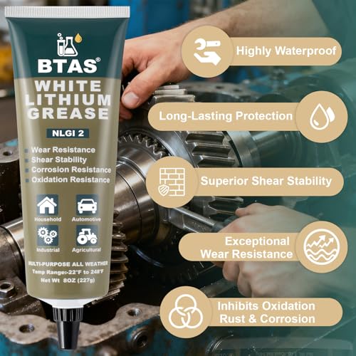 BTAS White Lithium Grease NLGI 2 for for Auto/Farm/Industrial Equipment 8oz - size: 8 oz