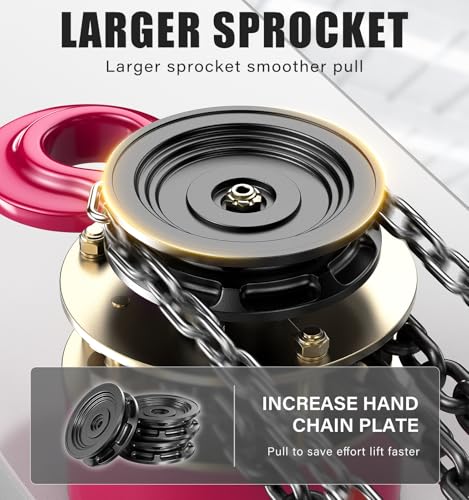 1 Ton Chain Hoist, 2200 lbs Capacity Manual Chain Block with 10 FT Lift, G80 Steel Chain, Dual Brake System & Safety Hooks, Compact Low Headroom Hoist for Garage, Warehouse,Construction Sites - color: Pink, size: 1Ton 10FT