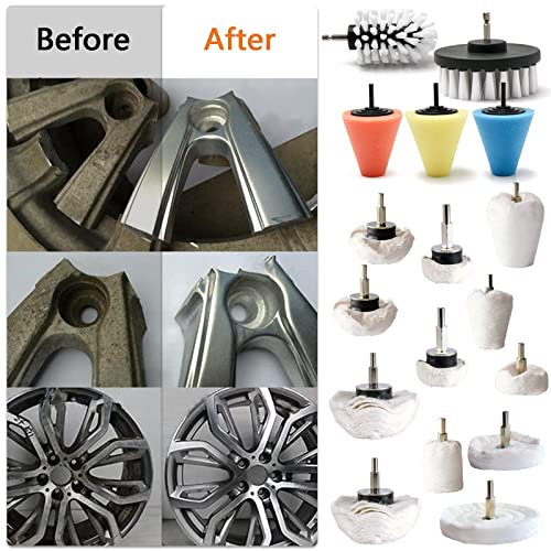 Polishing Pad Buffing Wheel Kit 17 Pack, for Drill for Metal Aluminum Stainless Steel Chrome Wood Plastic Ceramic Glass Woods Fabric Cotton Machine Jewelry etc - size: 17 PCS