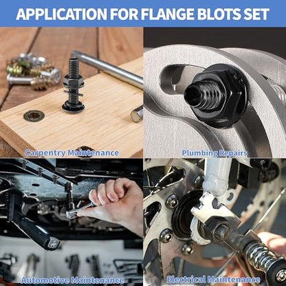 260Pcs M6 Black Flange Bolts Assortment Kit with Flange Nuts,Washers & Lock Spring Washers,M6-1.0x12/16/20/25/30/35/40mm Hex Head Screw,Carbon Steel Full Thread DIN 6921 - size: Black M6 Flange Blots Kit