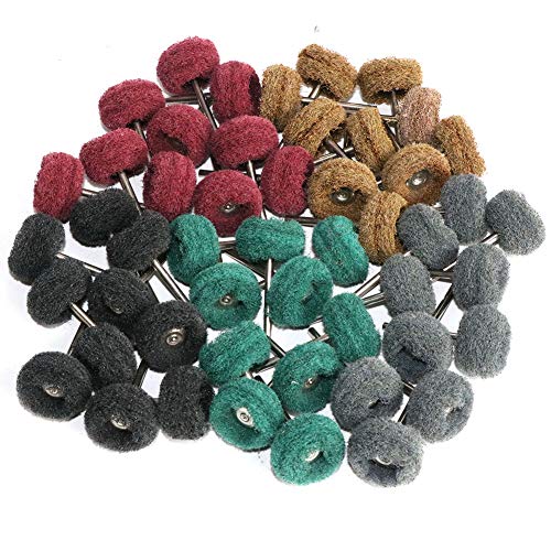 FPPO 50PCS Abrasive Buffing Polishing Wheel Set for Rotary Tool,Mini scouring pad Brush Polishing kit, Removal of Rust,Deburring on Metal Surface,with 3mm Mandrel - style: mix50pcs