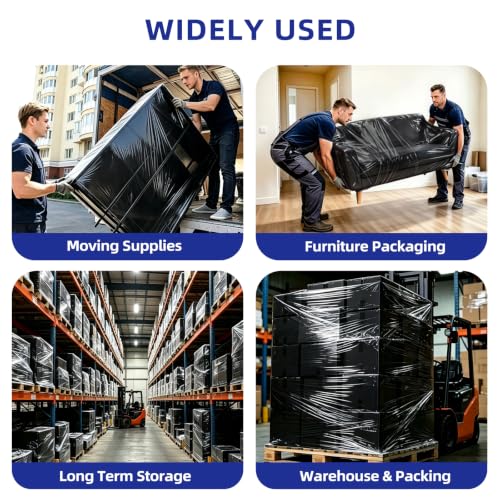 6 Pack Shrink Wrap Roll, 18 inch Wide Total 3546ft Industrial Stretch Film - color: Black