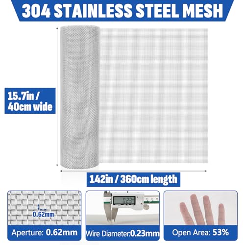 30 Mesh 304 Stainless Steel Mesh Screen, 15.7in x 142in Wire Screen Mesh - size: 15.7in x 142in(40x360cm), style: 30mesh x 0.23mm