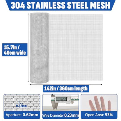 30 Mesh 304 Stainless Steel Mesh Screen, 15.7in x 142in Wire Screen Mesh - size: 15.7in x 142in(40x360cm), style: 30mesh x 0.23mm