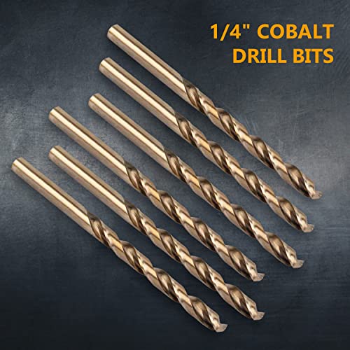 POWERTEC 1/4" Cobalt Drill Bits - 6 Pack - 4" Length - M35 HSS Jobber Length Twist Bits with 135° Tip for Drilling Wood, Metal, Stainless Steel, Nickel Alloy, Cast Iron & Plastic (QDB2010) - style: 6PK 1/4" Cobalt Drill Bit (4" Length)